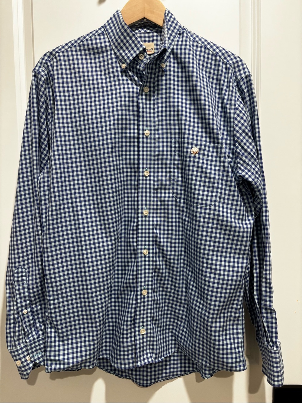 Cotton Brothers Navy & light blue Gingham Button-Down Shirt - wrinkle resistant